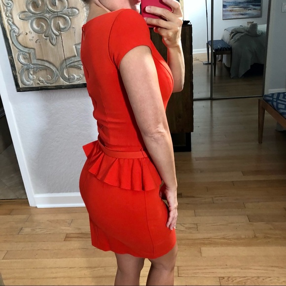 Cache Orange Peplum Dress, Size 2, with Belt - Picture 3 of 10